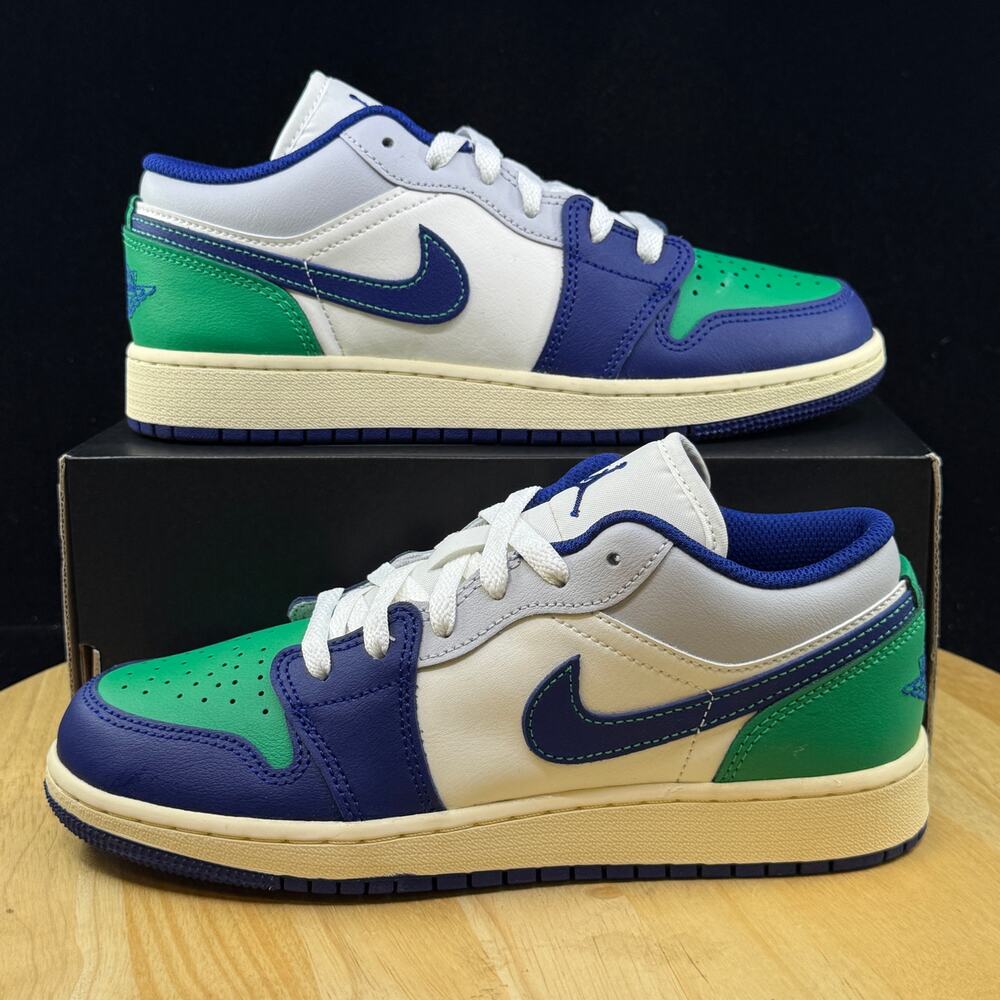 Air Jordan 1 Low Shoes Sail Green Neutral Grey Size 5.5Y/ 7W 553560-147